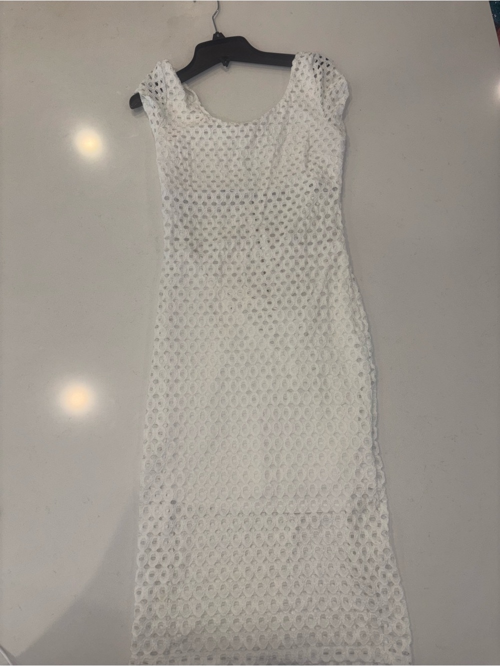 bebe White Lace Midi Dress with Scoop Neck